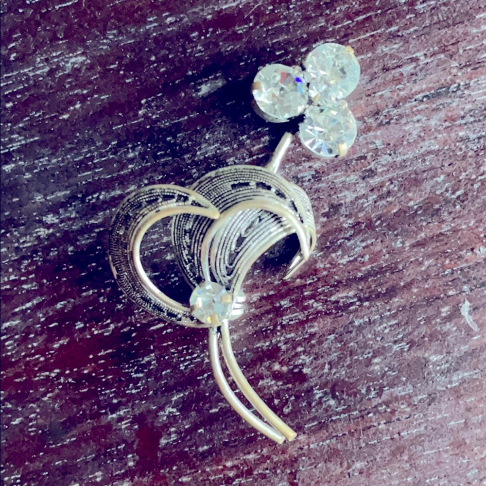 Silver crystal brooch